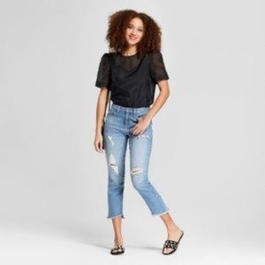 Sheer Black Puffy Sleeve Top